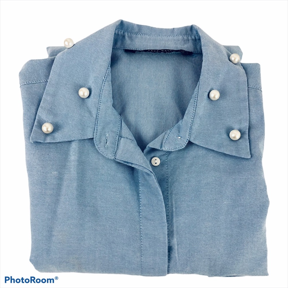 Zara Basic Collection Pearled Button Down Shirt L - image 8